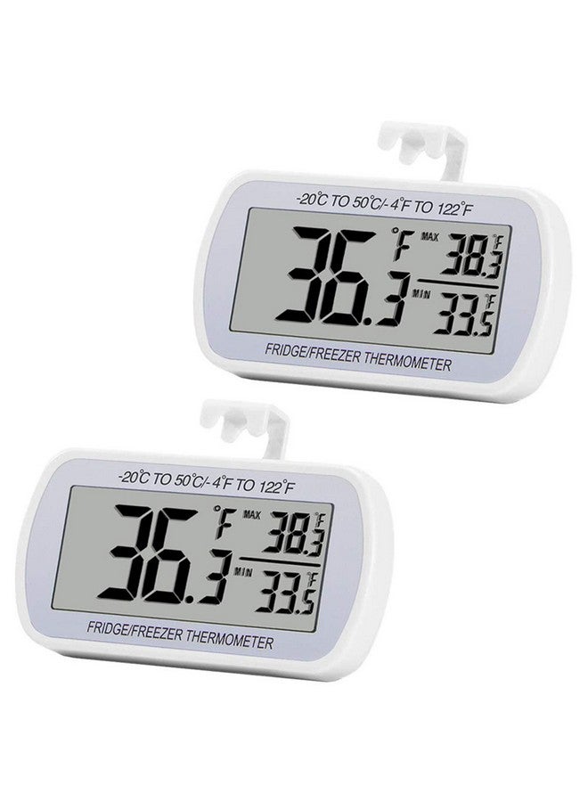 RIY Digital Refrigerator Thermometer 2 Pack Fridge Freezer Room Thermometer Waterproof Large LCD Display Max/Min Record Function, White - Image 1