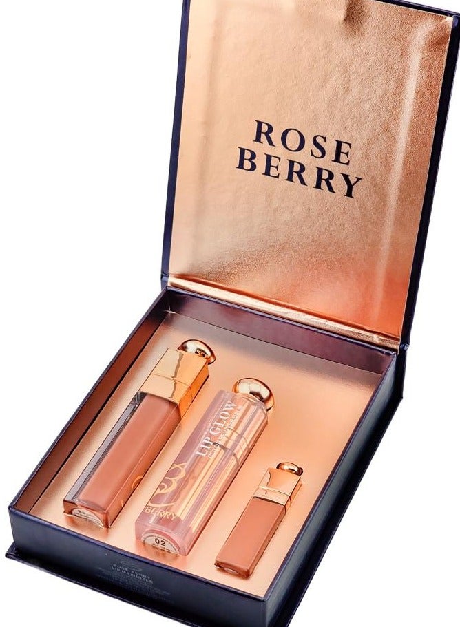 روز بيري أحمر شفاه ثابت + قلوس شفايف + مرطب شفاه