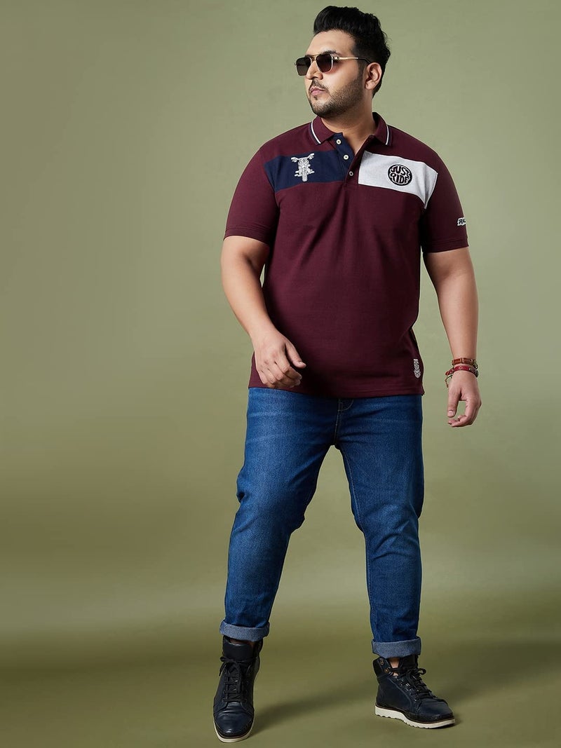 Bigbanana Plus Size Men's Regular Fit Colorblock Polo Tshirt (Gasket,Maroon,2XL) - Image 2