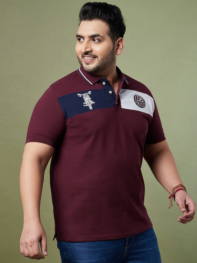 Bigbanana Plus Size Men's Regular Fit Colorblock Polo Tshirt (Gasket,Maroon,2XL) - Image 4