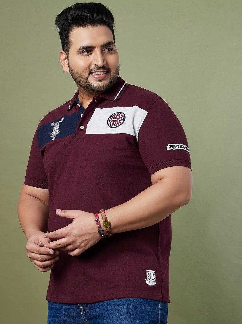 Bigbanana Plus Size Men's Regular Fit Colorblock Polo Tshirt (Gasket,Maroon,2XL) - Image 3