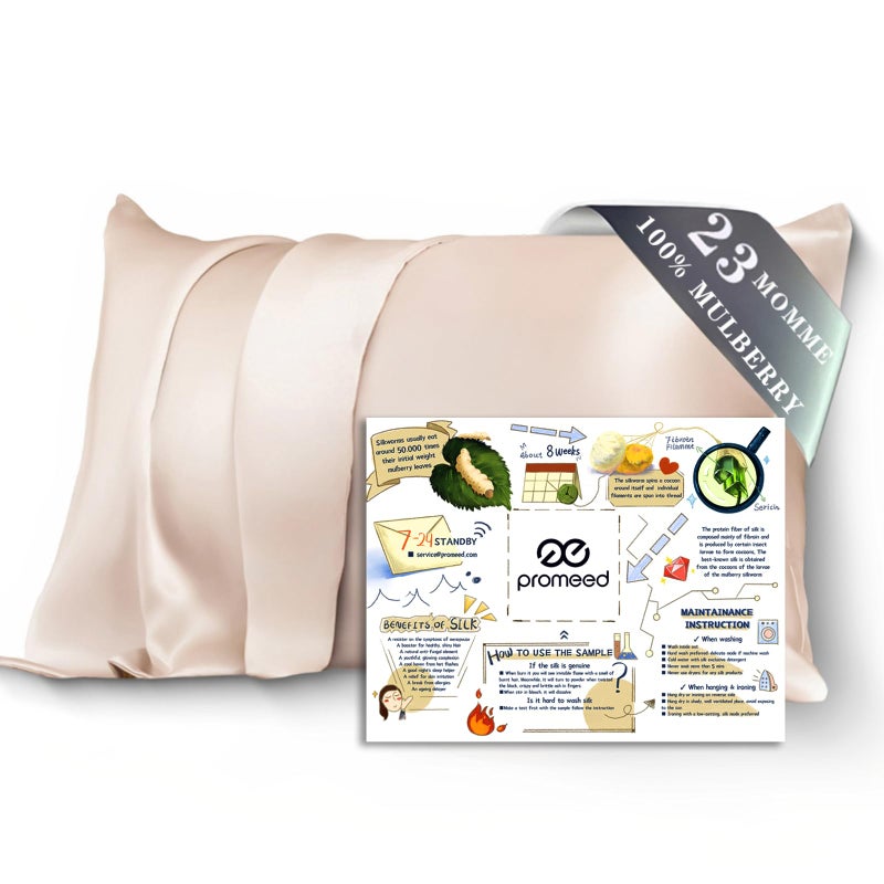 PROMEED 100% Mulberry Silk Toddler Pillowcase 13x18, Both Sides 23 Momme Grade 6A+ Silk Pillow Case Travel Size with Laundry Bag (Toddler/Travel-13 x18, Champagne) - Image 1