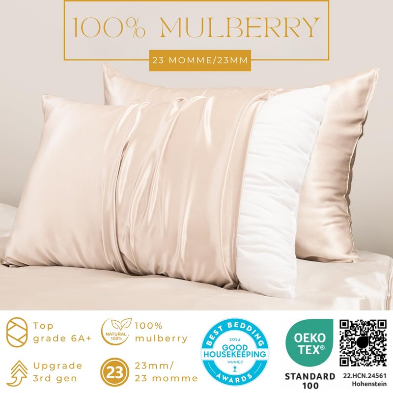 PROMEED 100% Mulberry Silk Toddler Pillowcase 13x18, Both Sides 23 Momme Grade 6A+ Silk Pillow Case Travel Size with Laundry Bag (Toddler/Travel-13 x18, Champagne) - Image 2