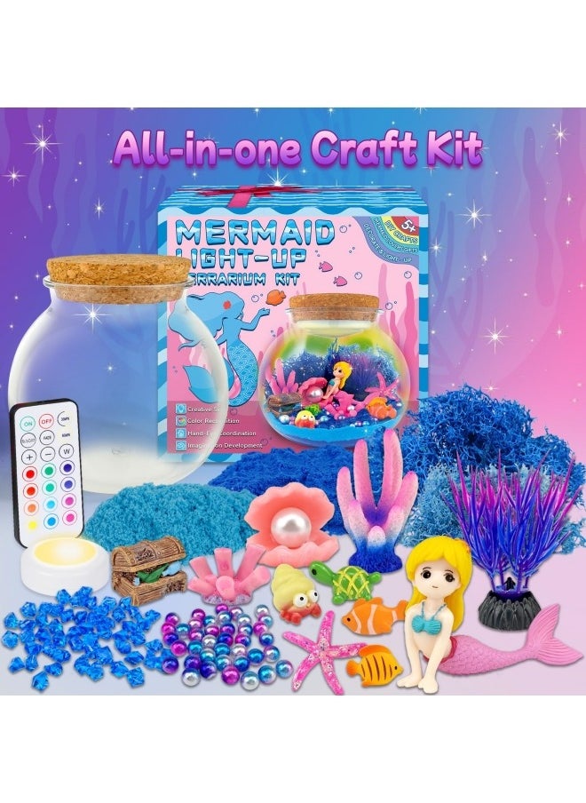 GGEROU - Mermaid Terrarium Gifts for Kids Girls, Mermaid Light Up Terrarium Unicorns Toys, DIY Moon Lamp Arts and Crafts Birthday Gift for Children Age 4-12 (Mermaid) - Image 1