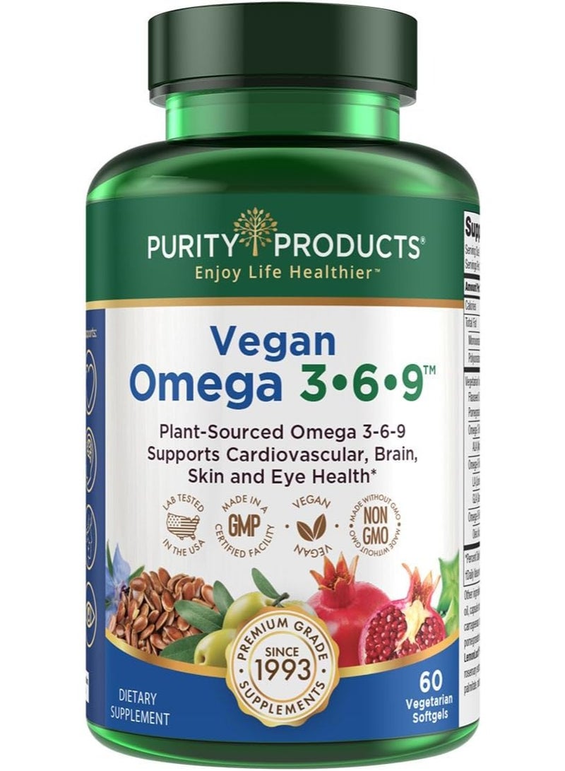 Purity Products Vegan Omega 3-6-9, Cardiovascular, Brain, Skin and Eye Health, 60 Vegetarian Softgels - Image 2