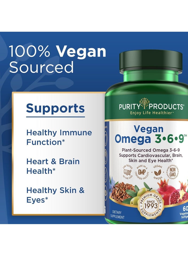 Purity Products Vegan Omega 3-6-9, Cardiovascular, Brain, Skin and Eye Health, 60 Vegetarian Softgels - Image 4