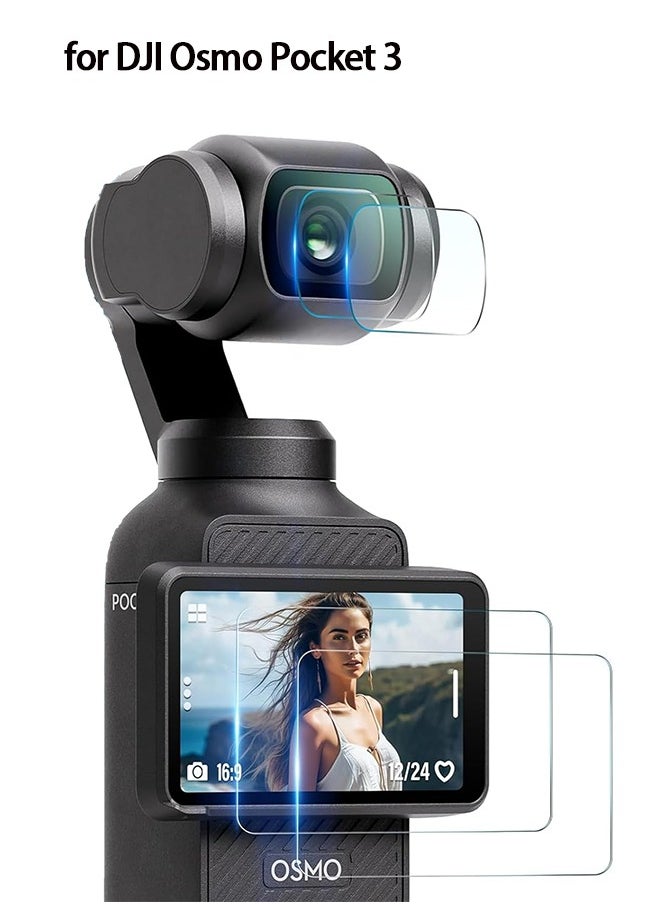 Generic [2 Set 4 Pcs] Screen Protector for DJI Osmo Pocket 3, 9H Tempered Glass Film for Full Screen Protection, Front Lens Camera + Screen Protector Film for DJI Osmo Pocket3  - Image 1