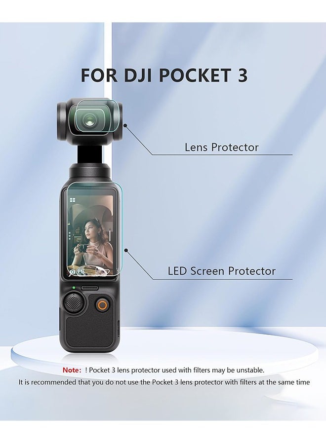 Generic [2 Set 4 Pcs] Screen Protector for DJI Osmo Pocket 3, 9H Tempered Glass Film for Full Screen Protection, Front Lens Camera + Screen Protector Film for DJI Osmo Pocket3  - Image 2