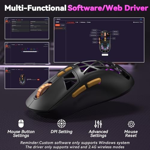 CORBOBO SOLAKAKA SM802 Wireless Gaming Mouse,24,000 DPI Max,Tri-Mode 2.4GHz/BT/Wired USB Rechargeable Gamer Mouse with RGB,Programmable Macro Buttons,68g Lightweight Computer Mouse for Laptop/PC/Mac - Image 5
