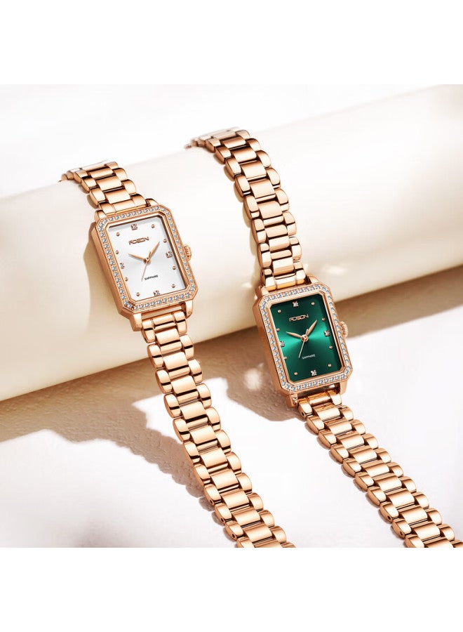 Rosdn Genuine Diamond Morning Dew Small Cube Women's Watch, Fashionable Luxury Waterproof Top Ten Brand Birthday Gift For Girlfriend - Image 1