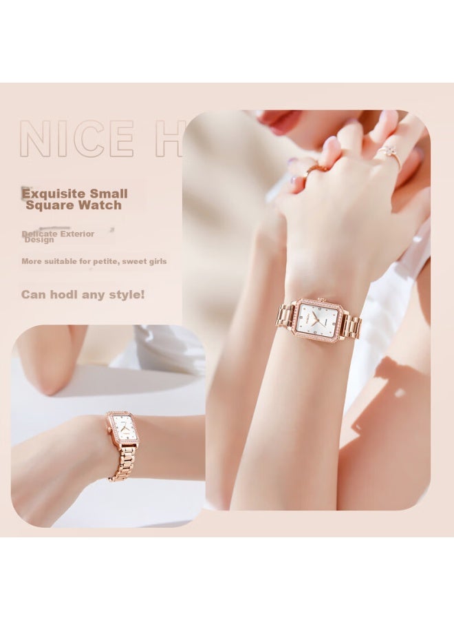 Rosdn Genuine Diamond Morning Dew Small Cube Women's Watch, Fashionable Luxury Waterproof Top Ten Brand Birthday Gift For Girlfriend - Image 3