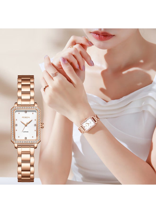 Rosdn Genuine Diamond Morning Dew Small Cube Women's Watch, Fashionable Luxury Waterproof Top Ten Brand Birthday Gift For Girlfriend - Image 2