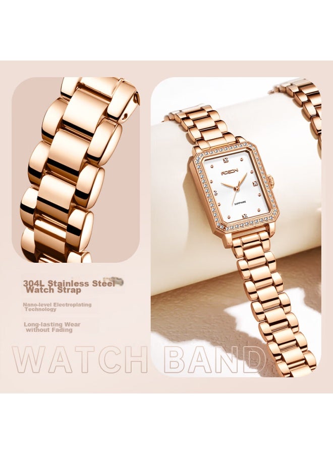 Rosdn Genuine Diamond Morning Dew Small Cube Women's Watch, Fashionable Luxury Waterproof Top Ten Brand Birthday Gift For Girlfriend - Image 5