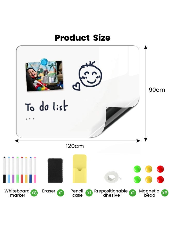 عالية الجودة ملصق سبورة بيضاء مغناطيسي، سبورة بيضاء ذاتية اللصق للجدار، سبورة جافة بظهر لاصق، سبورة جافة سهلة الكتابة والتنظيف للأطفال، المكتب، المنزل، مع قلم تحديد، ممحاة مغناطيسية، ومغناطيس (90×120 سم) - Image 2