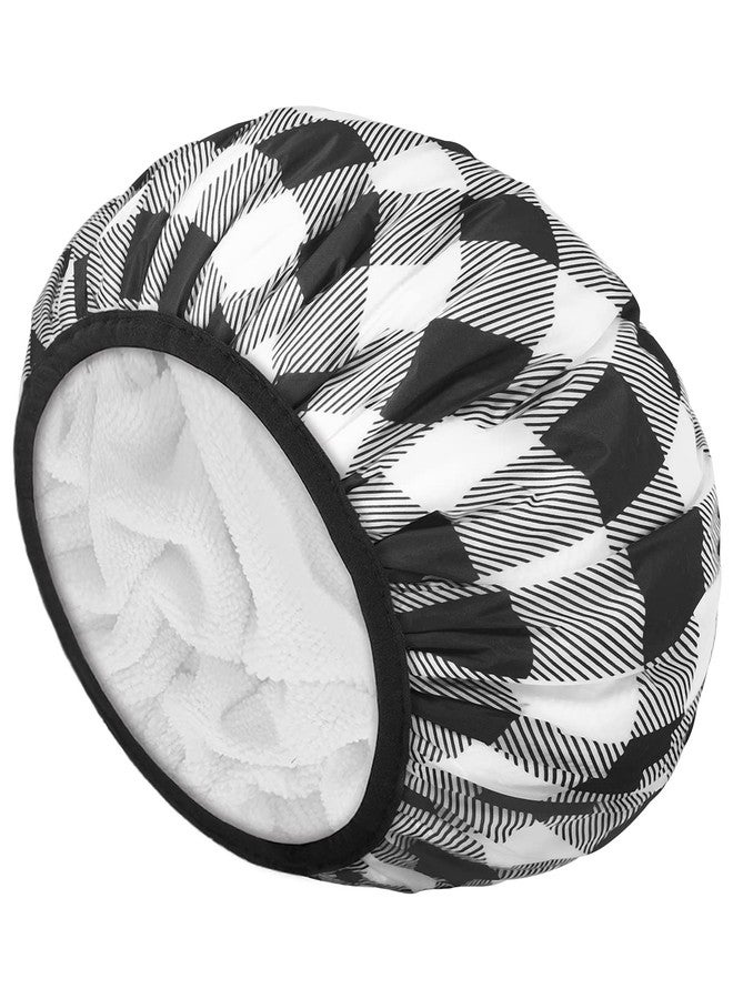 Auban Shower Cap, Shower Cap for Women Terry Cloth Lined EVA Exterior Reusable Double Layer Waterproof, Large Bath Hair Cap, Hotel Travel Essentials Accessories Cleaning Supplies (Checked) - Image 1
