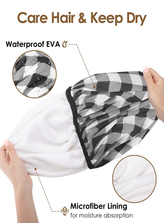Auban Shower Cap, Shower Cap for Women Terry Cloth Lined EVA Exterior Reusable Double Layer Waterproof, Large Bath Hair Cap, Hotel Travel Essentials Accessories Cleaning Supplies (Checked) - Image 5