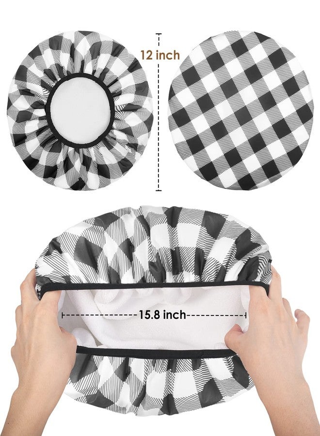 Auban Shower Cap, Shower Cap for Women Terry Cloth Lined EVA Exterior Reusable Double Layer Waterproof, Large Bath Hair Cap, Hotel Travel Essentials Accessories Cleaning Supplies (Checked) - Image 3
