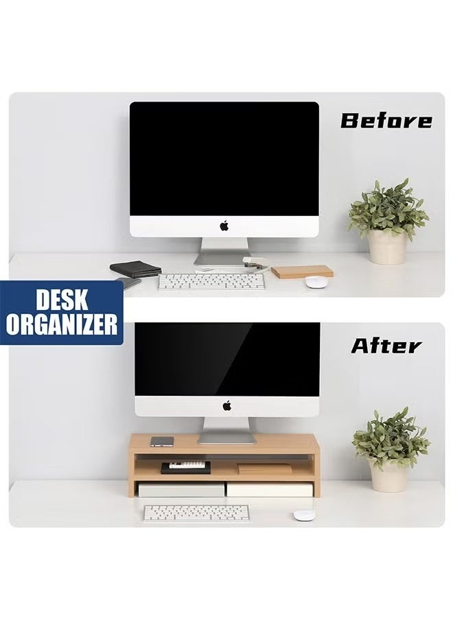 Monitor Stand Riser,2 Tier Computer Monitor Stand With 3 Tier Storage Shelf Desktop Organizer,For Office And Home Use