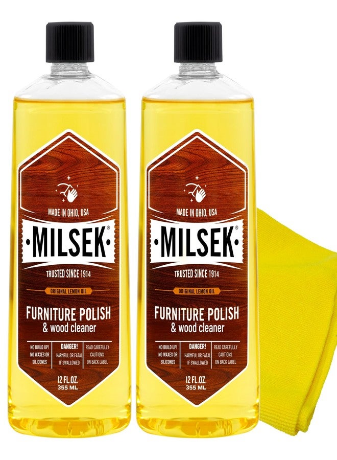 Milsek Furniture Polish and Wood Cleaner with Lemon Oil - Multipurpose Solution for Home Improvement from Hardwood Floors to Kitchen Cabinets - 12 Fl Oz (Pack of 2) with Microfiber Towel - Image 1