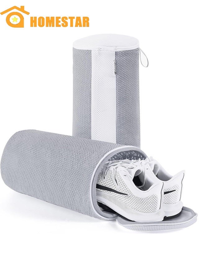 HOMESTAR 2Pcs Shoe Washing Bag, Fluffy Fibers Keep 360° Wrap-around Cleaning, Trainer Washing Machine Bag, Shoe Laundry Bag with Durable Hidden Zipper, Grey - Image 1