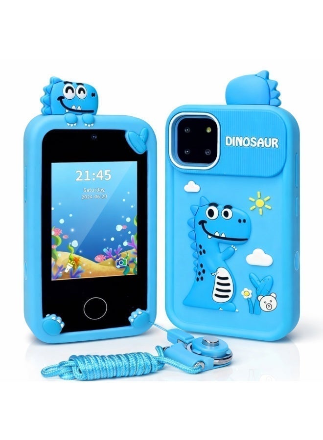 Maanys Kids Smart Phone with Dual Camera, Toddler Phone Toys with Learning Games & MP3 Music Player, Dinosaur Theme, Children's Department, Ages 3-7, Unisex, Blue Dinosaur - Image 1