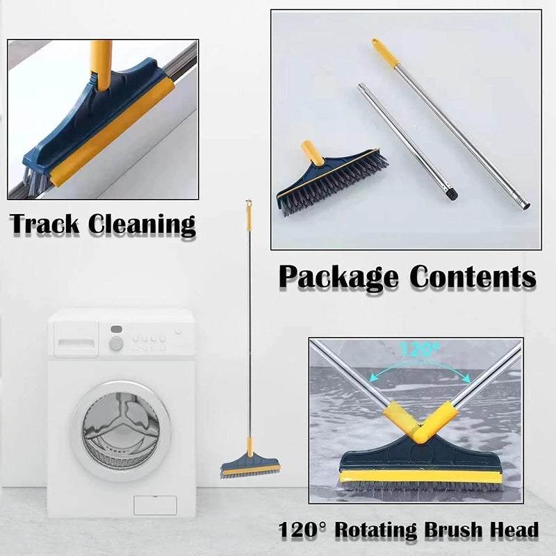 MODUX Bathroom Cleaning Brush with Wiper | Long Handle Floor Scrubber with 180° Rotating Head | Tile, Wall & Toilet Cleaning Brush | Tough Bristles for Bathroom & Kitchen (2 in 1 Tiles Brush) - Image 3