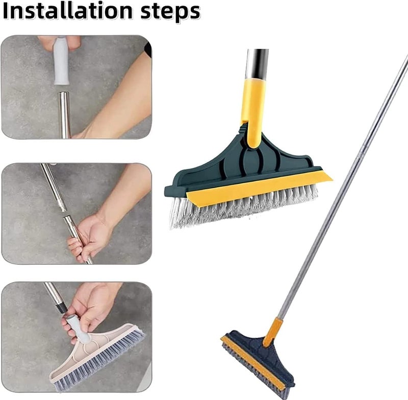 MODUX Bathroom Cleaning Brush with Wiper | Long Handle Floor Scrubber with 180° Rotating Head | Tile, Wall & Toilet Cleaning Brush | Tough Bristles for Bathroom & Kitchen (2 in 1 Tiles Brush) - Image 4