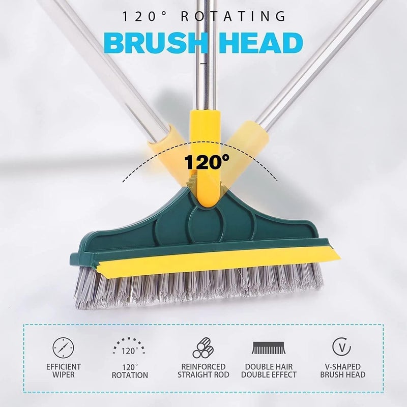 MODUX Bathroom Cleaning Brush with Wiper | Long Handle Floor Scrubber with 180° Rotating Head | Tile, Wall & Toilet Cleaning Brush | Tough Bristles for Bathroom & Kitchen (2 in 1 Tiles Brush) - Image 2
