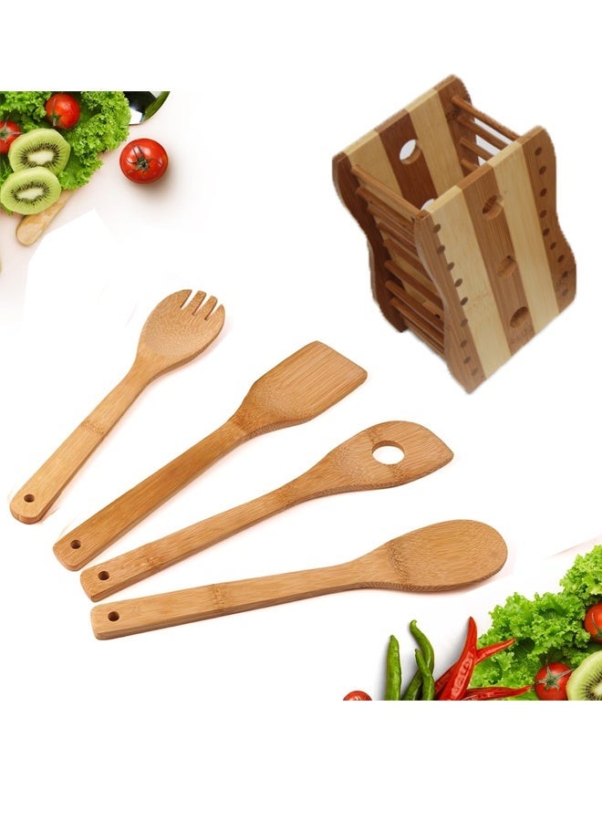 4-Piece Spatula And Turner Set With Storage Holder | Non-Stick Heat Resistant Cooking Utensils | Kitchen Cooking Tools for Frying Baking Grilling BBQ Home Cookware Black - Image 1