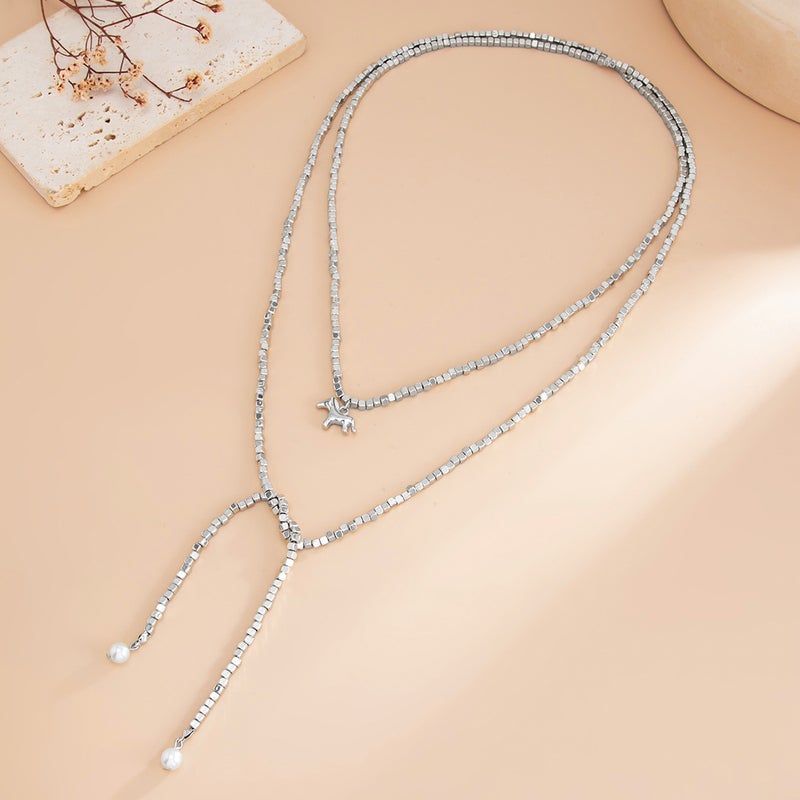 SHIXIN European and American Cross-Border Accessories: Sweet Style Square CCB Beaded Necklace with Simple Pony Pendant Y-Shaped Long Chain - Image 4