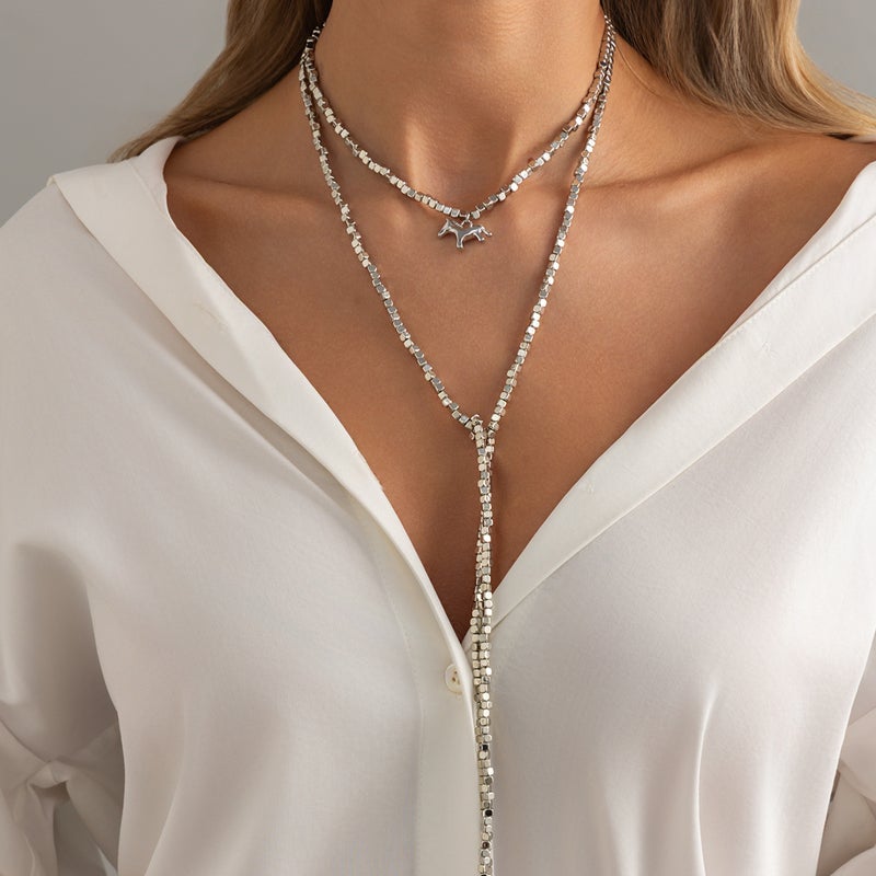 SHIXIN European and American Cross-Border Accessories: Sweet Style Square CCB Beaded Necklace with Simple Pony Pendant Y-Shaped Long Chain - Image 2