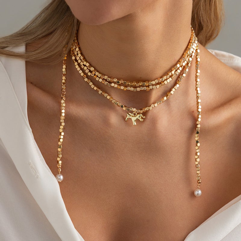 SHIXIN European and American Cross-Border Accessories: Sweet Style Square CCB Beaded Necklace with Simple Pony Pendant Y-Shaped Long Chain - Image 3
