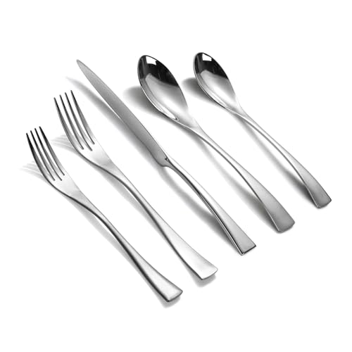 Lemeya 20Piece Silverware Set for 4Heavy Duty 1810 Stainless Steel Cutlery Set with Forged Stand KnifeModern Flatware Utensils SetForks Spoons and Knives SetMirror PolishedDishwasher Safe