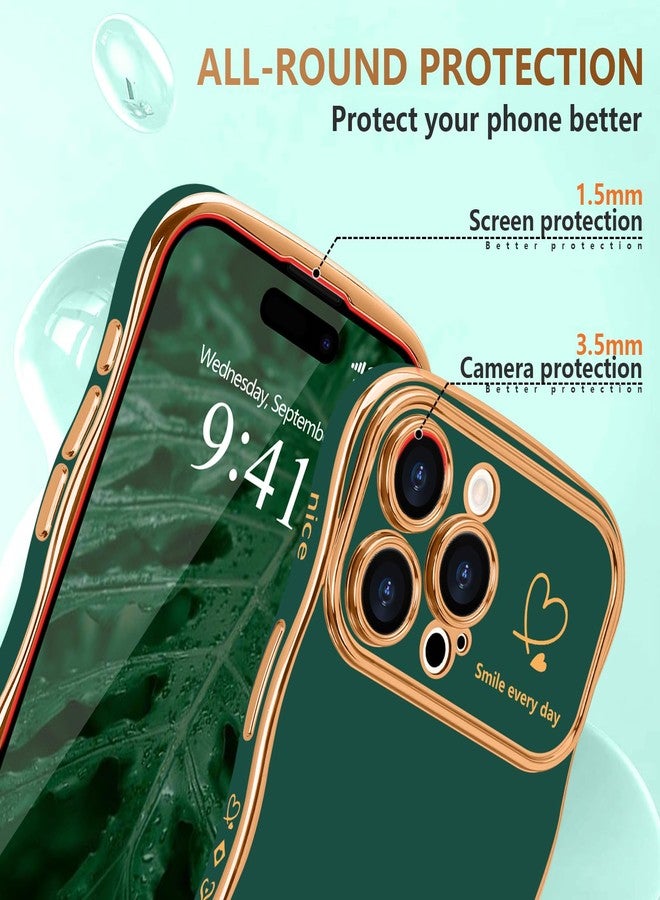 جراب LCHULLE لهاتف iPhone 16 Pro للنساء والفتيات، بتصميم مموج لطيف وشكل حلزوني مع نقش قلب، غطاء حماية بارز للكاميرا، طلاء فاخر مقاوم للصدمات، لون أخضر داكن. - Image 4