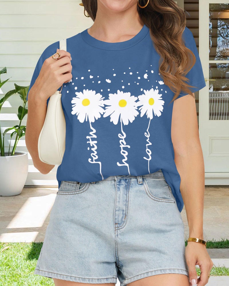 rosemia T Shirts for Women Summer Short Sleeve Crewneck Casual Cute Graphic Basic Tees Tops, White Flowers, L - Image 5