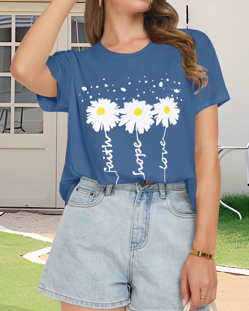 rosemia T Shirts for Women Summer Short Sleeve Crewneck Casual Cute Graphic Basic Tees Tops, White Flowers, L - Image 4