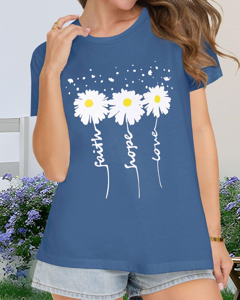 rosemia T Shirts for Women Summer Short Sleeve Crewneck Casual Cute Graphic Basic Tees Tops, White Flowers, L - Image 3