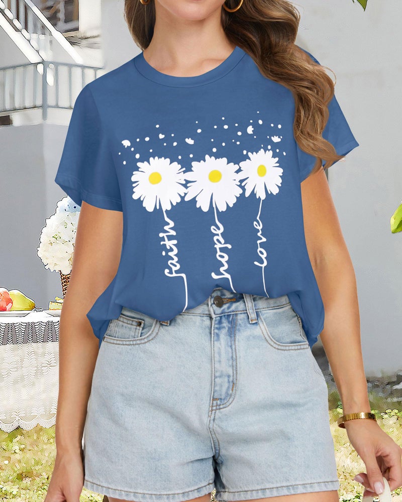 rosemia T Shirts for Women Summer Short Sleeve Crewneck Casual Cute Graphic Basic Tees Tops, White Flowers, L - Image 2