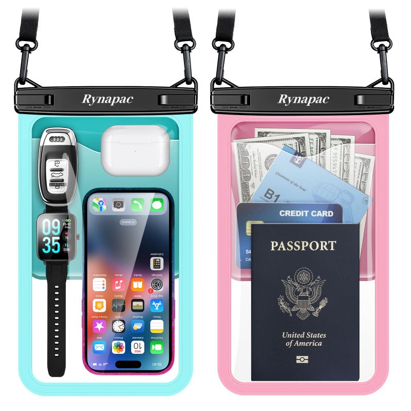 Rynapac [Up to 10"] Large Waterproof Phone Pouch Bag - 2 Pack IPX8 Waterproof Phone Case for iPhone 17 16 15 Pro Max Galaxy S26 S25 Ultra, Touchscreen & Underwater Photography, Beach Cruise Travel Essentials - Image 1