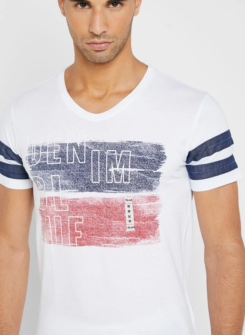 SALSA Stripes Detail Crew Neck T-Shirt