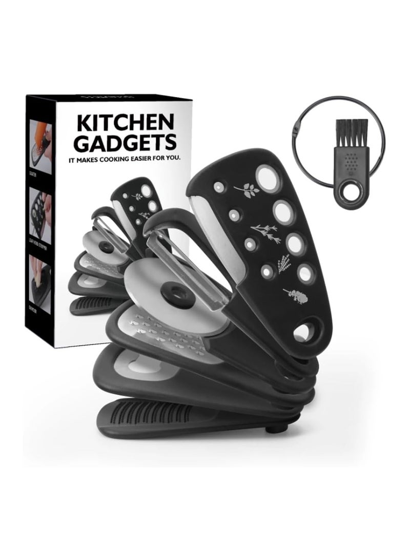 SOLARAE 6-Piece Stainless Steel Kitchen Gadget Set: Grater, Pizza Cutter, Can Opener, Peeler, Cheese Shaver, Herb Stripper - Perfect for Small Kitchens, Dorms, and Bridal Showers. - Image 1