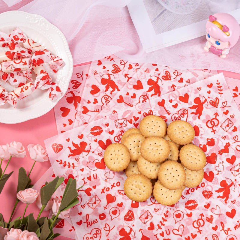 KVCSYAW Valentine's Day Wax Paper for Food, 100 Pcs, 8.6 x 9.8 inches, Waterproof, Oil-proof, Sandwich Wrap, Candy Wrap, Picnic Basket Liners, Love Lock Pattern - Image 4