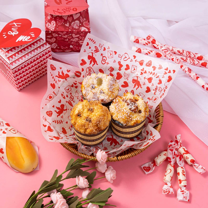 KVCSYAW Valentine's Day Wax Paper for Food, 100 Pcs, 8.6 x 9.8 inches, Waterproof, Oil-proof, Sandwich Wrap, Candy Wrap, Picnic Basket Liners, Love Lock Pattern - Image 2