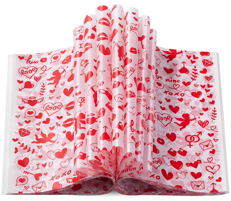 KVCSYAW Valentine's Day Wax Paper for Food, 100 Pcs, 8.6 x 9.8 inches, Waterproof, Oil-proof, Sandwich Wrap, Candy Wrap, Picnic Basket Liners, Love Lock Pattern - Image 1