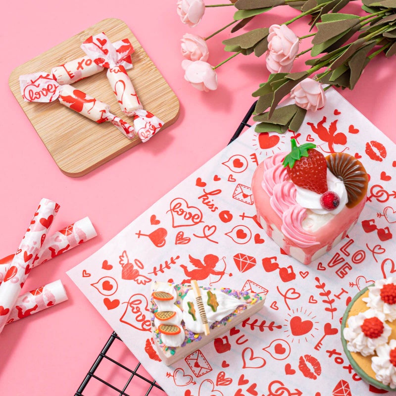 KVCSYAW Valentine's Day Wax Paper for Food, 100 Pcs, 8.6 x 9.8 inches, Waterproof, Oil-proof, Sandwich Wrap, Candy Wrap, Picnic Basket Liners, Love Lock Pattern - Image 3
