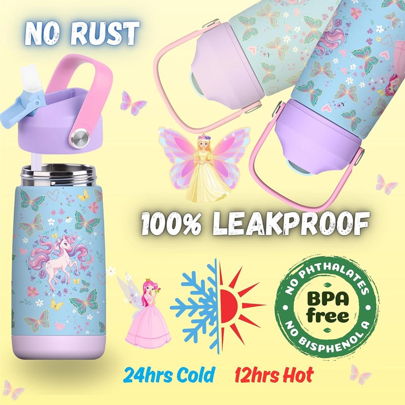 OCEANIC Kids Premium Stainless Steel Water Bottle 380ml 12oz Double-Wall Vacuum Insulated 304 Stainless steel Water Bottle BPA FREE Leak Proof- Best for School, Birthday Gift (Fairyland, 414ml) - Image 5