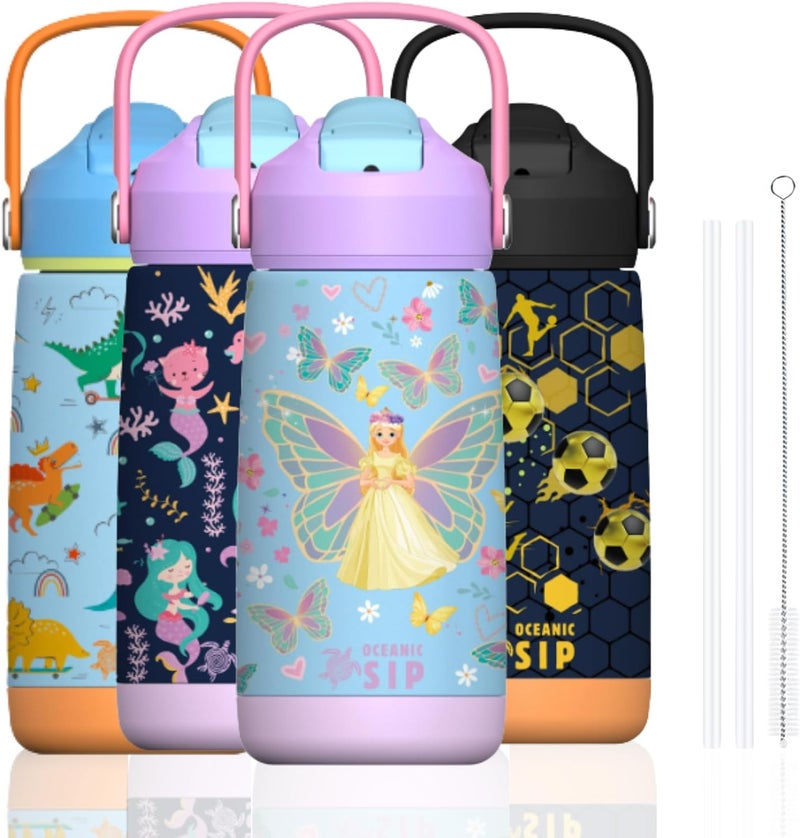 OCEANIC Kids Premium Stainless Steel Water Bottle 380ml 12oz Double-Wall Vacuum Insulated 304 Stainless steel Water Bottle BPA FREE Leak Proof- Best for School, Birthday Gift (Fairyland, 414ml) - Image 1