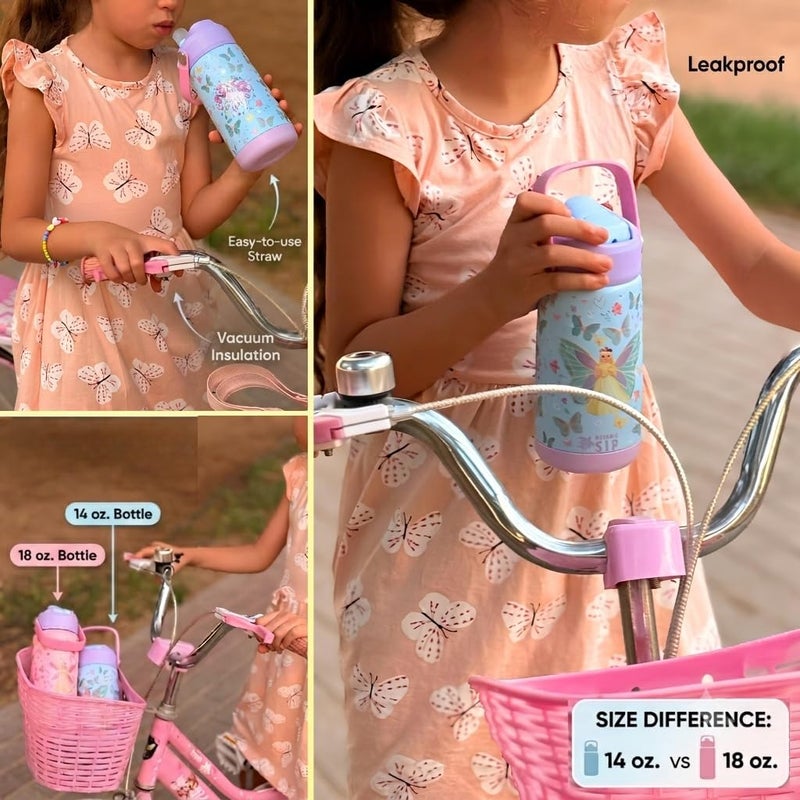 OCEANIC Kids Premium Stainless Steel Water Bottle 380ml 12oz Double-Wall Vacuum Insulated 304 Stainless steel Water Bottle BPA FREE Leak Proof- Best for School, Birthday Gift (Fairyland, 414ml) - Image 3