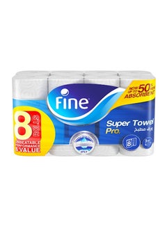 Fine Kitchen Paper Towel Super Pro, Sterilized Tissues For Germ Protection, Half Perforated 60 Sheets x 3 Ply, 8 Rolls  - Image 1