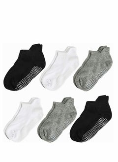 Baby Non-Skid Socks, Unisex Cotton Half Cushion Grip Ankle Socks Infants and Toddlers with Non Skid Soles for Kids Boys Girls（6 Pair Pack,L）